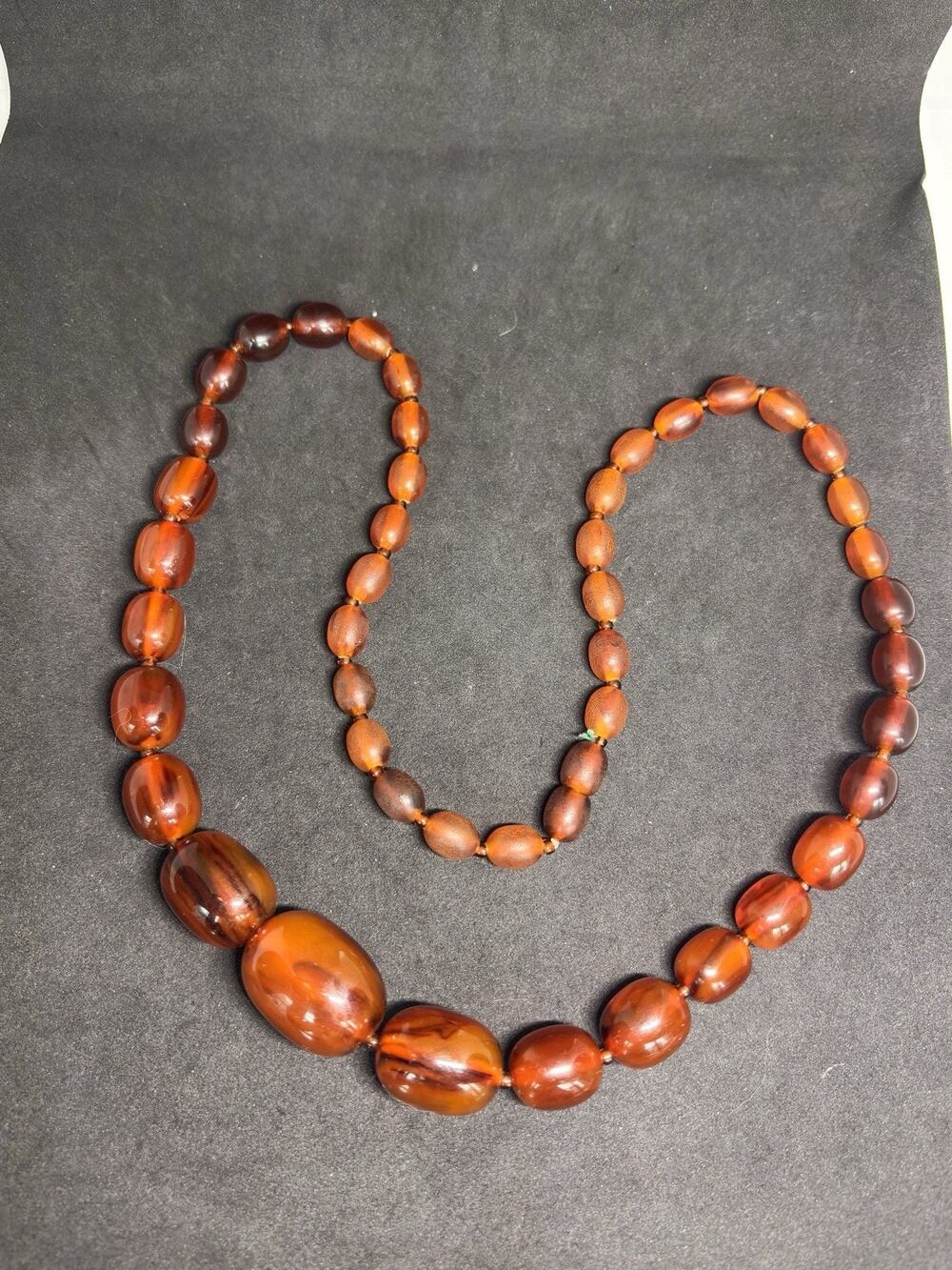 Vintage Cognac Brown Amber Tested Bakelite Necklace Round Graduated Beaded 25”